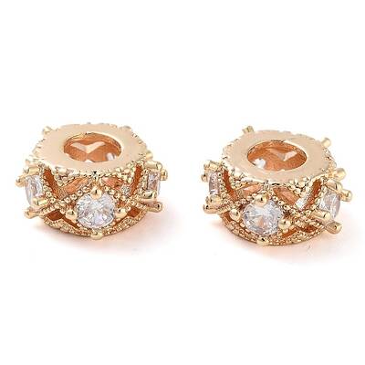 Brass Micro Pave Clear Cubic Zirconia Beads