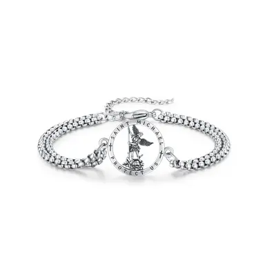 Sterling Silver Saint Michael Charm Bracelet with Engraved Word