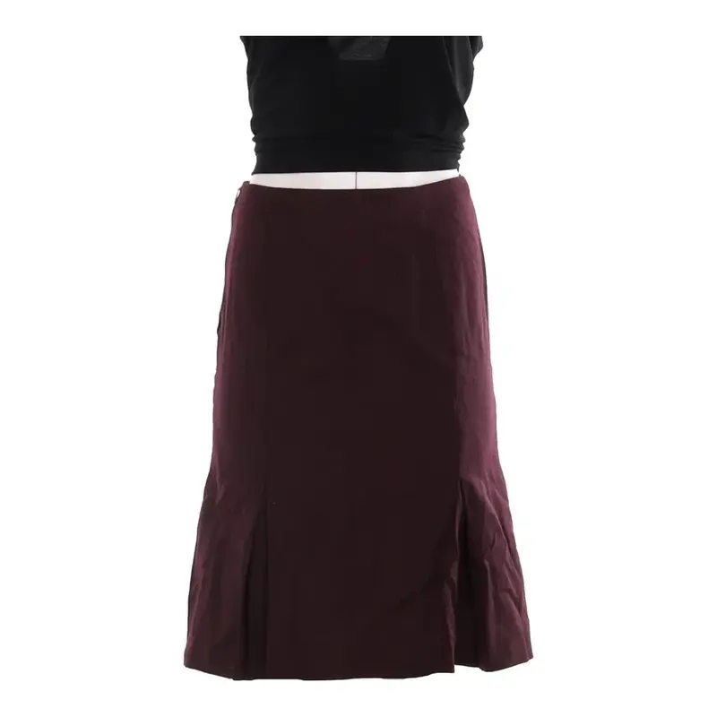 Benetton Midi Skirt - 28W UK 8 Burgundy Virgin Wool