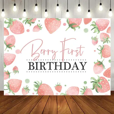 Aperturee Strawberry First Sweet Birthday For Girl Backdrop