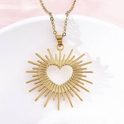 Shining Heart 304 Stainless Steel Pendant Necklaces