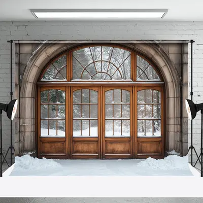 Aperturee Snowy Field Forest Winter Window Scenery Backdrop - Aperturee