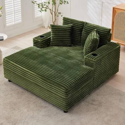 Garvee Oversized Chaise Lounge Chair Indoor, 60 Inch Upholstered Sofa Bed with Throw Pillows and Armrests, Comfy Corduroy Sle...