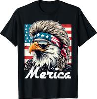 pure cotton Casual Shortsleeve graphic round neck tees for men gifts Eagle Mullet Sunglasses Merica 4th Of July USA American ...