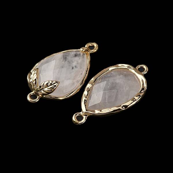 Natural Quartz Crystal Faceted Teardrop Connector Charms