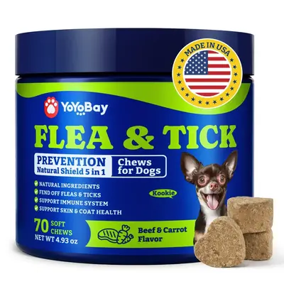 Flea & Tick Prevention for Dogs Chewables, YoYoBay Natural Dog Fleas and Ticks Control Supplement, Dogs Supplement, Natural S...