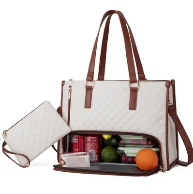 Fashionable Lunch Tote Bag Women's Thermal Insulation Lunch Box Leak-proof Crossbody Computer Storage Bag Quilted Large Capac...