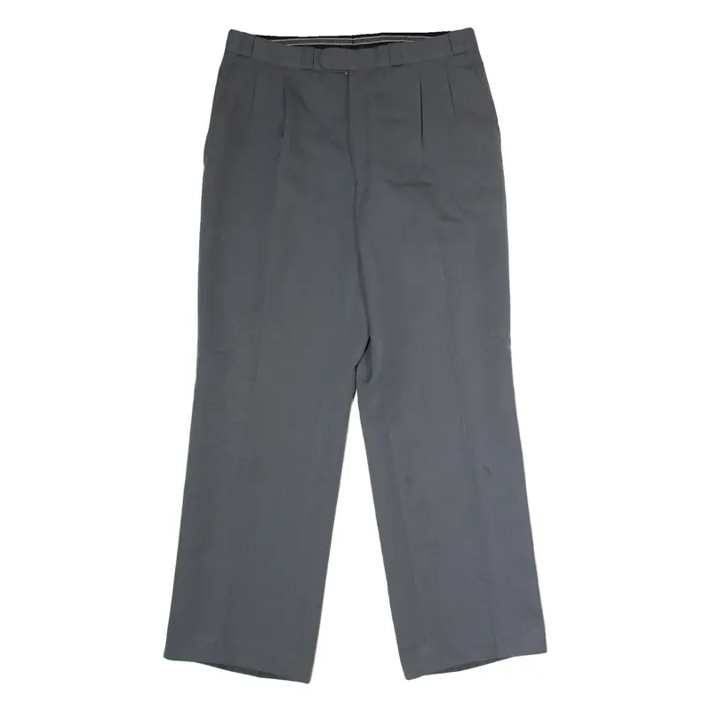 Pleated Mens Trousers Grey Regular Straight 90s Wool W32 L31