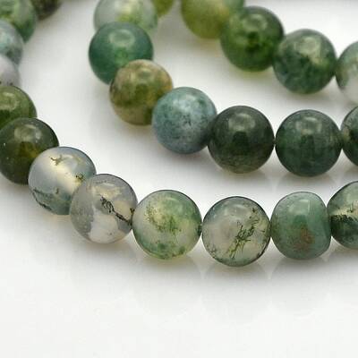 Natural Moss Agate Round Bead Strands