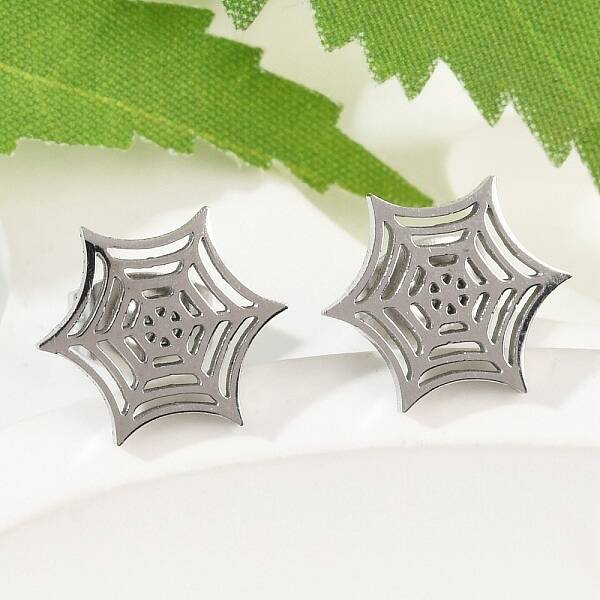Non-Tarnish 304 Stainless Steel Spider Web Stud Earrings