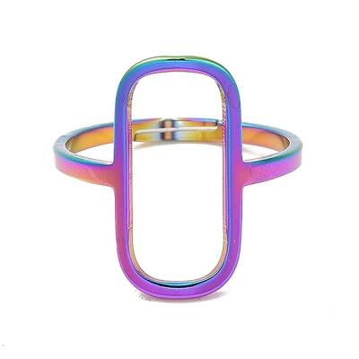 Ion Plating(IP) 304 Stainless Steel Hollow Rectangle Adjustable Ring for Women