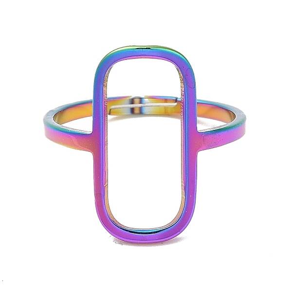 Ion Plating(IP) 304 Stainless Steel Hollow Rectangle Adjustable Ring for Women