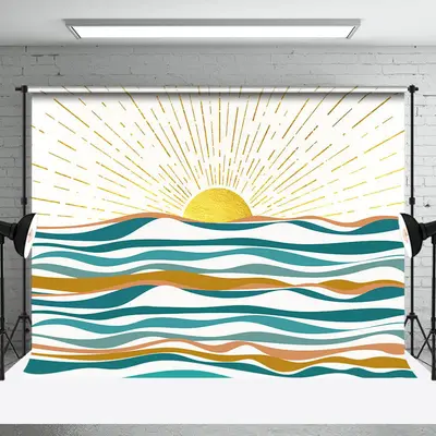 Vintage Sunset Sea Abstract Boho Photoshoot Backdrop - Aperturee