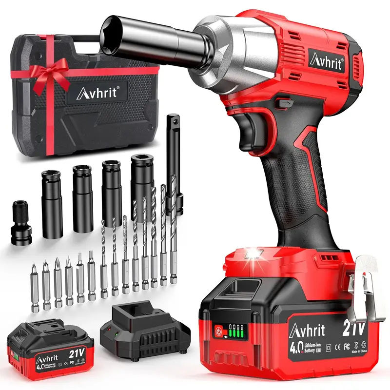 1/2 inch Impact Wrench Cordless, Max Torque 480 Ft-lbs 21V Brushless Motor 3300 RPM, with 6 Sockets, 1 Extension Bar, 4.0 AH ...