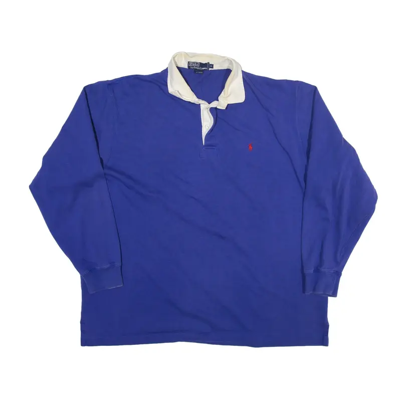 POLO RALPH LAUREN Rugby Training Polo Shirt Blue Long Sleeve Mens XL
