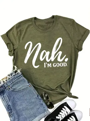 Women's Letter Print Round Neck Graphic Tee, Vintage Trendy Casual Short Sleeve T-shirt For Daily Wear, Ladies Summer Tshirt,...