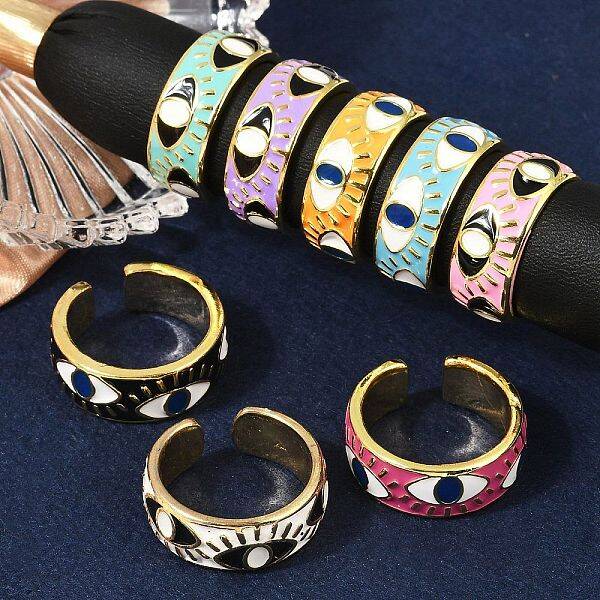 Eye Brass Enamel Cuff Rings