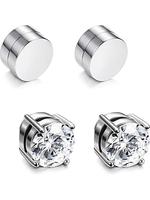 Round Rhinestone Decor Magnetic Stud Earrings Set, Stainless Steel Earrings for Men, Fake Earrings, Non-piercing Earrings for...