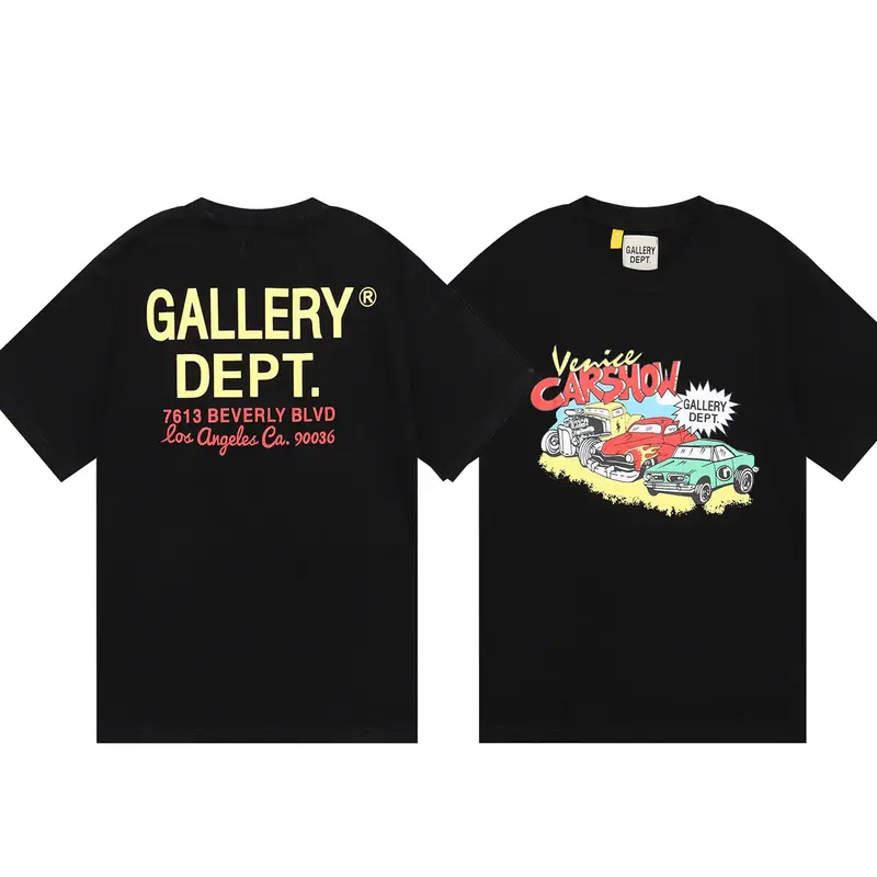 GALLERY DEPT T shirt car print T-shirts letter short sleeve men's and women's high street half sleeve skull hand bone finger ...