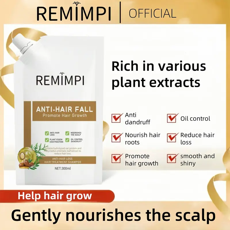 REMIMPI Anti-Hair Fall Hair Loss Treatment Shampoo Oil Control Anti dandruff Haircare Ginseng Ginger Help Hair Growth Jojoba ...
