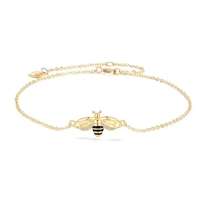 14K Gold Cubic Zirconia Bees Charm Bracelet