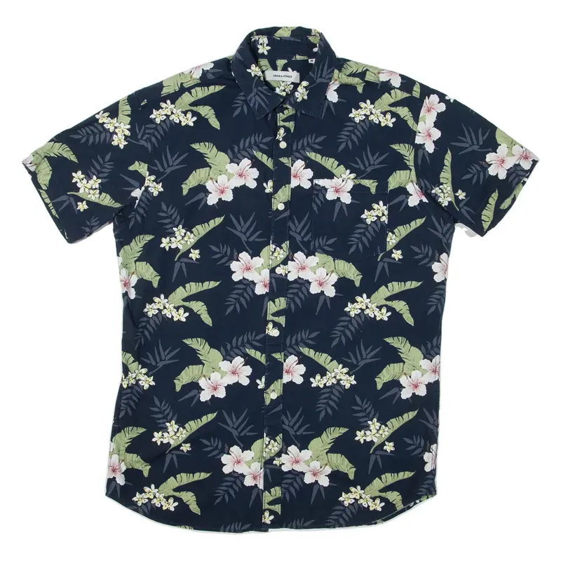 JACK & JONES Mens Hawaiian Shirt Blue Floral M