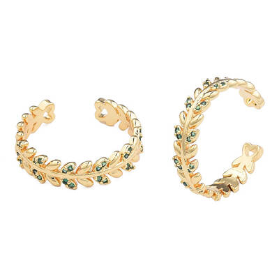 Cubic Zirconia Olive Leaf Wrap Open Cuff Ring