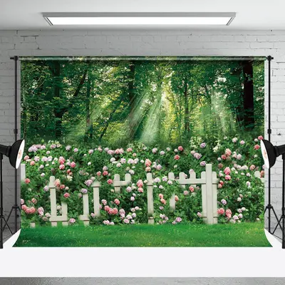 Woods Rose Garden Fence Wedding Photo Backdrop - Aperturee