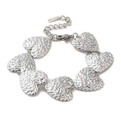 Non-Tarnish 304 Stainless Steel Textured Heart Link Chain Bracelets