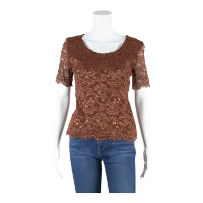 MICHI Y2K Shimmer Mesh Top Brown Crew Neck Short Sleeve Womens M