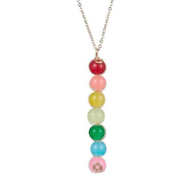 Colorful Glass Round Beaded Pendant Necklaces