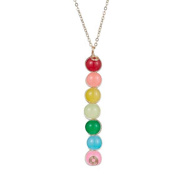 Colorful Glass Round Beaded Pendant Necklaces