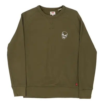 Levis Embroidered Sweatshirt - Small Khaki Cotton Blend