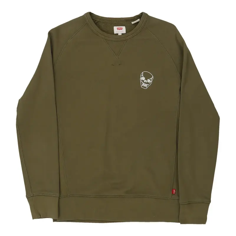 Levis Embroidered Sweatshirt - Small Khaki Cotton Blend