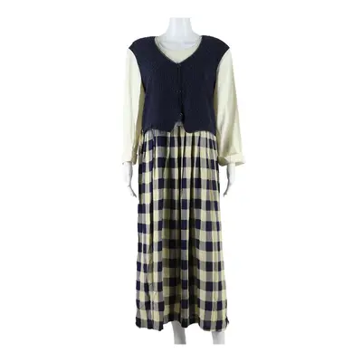 ALLISON-CHE Womens A-Line Dress Blue Check Long XL