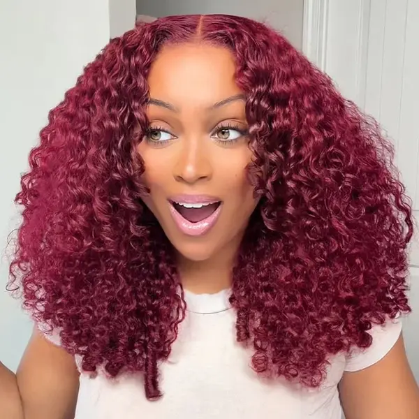 9x6 Burmese Curly 99J M-cap Draw String Wear Go Wig Burgundy Color