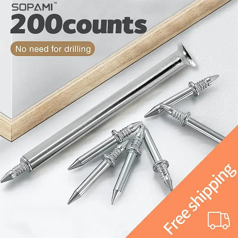200PCS Invisible Double-Headed Nails for Wall Mounting on Baseboard, Door Panel, Mirror, Photo Frame, No Tools Needed, Easy I...