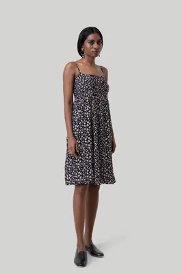 Ruched Strappy Mini Black Floral Dress | Color: Monochrome Medley | Size: S