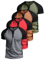 Men's Summer Colorblock Raglan Sleeves Henley Top, Casual Fashion Short Sleeve Half Button T-shirt for Summer, Fashion Men's ...