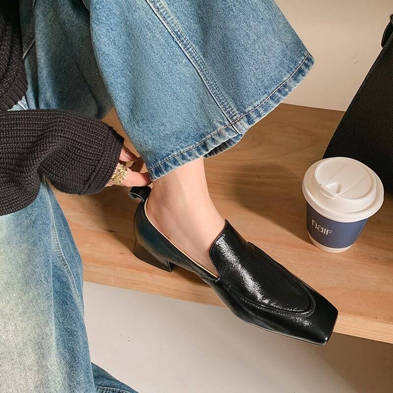 CHIKO Brynlee Square Toe Block Heels Loafers Shoes
