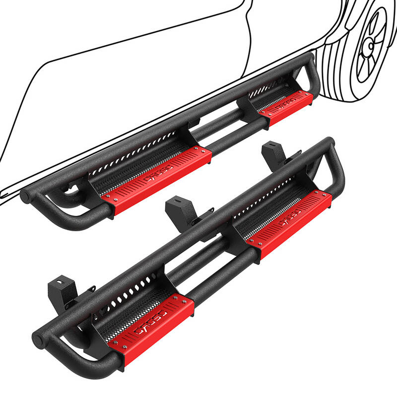 OEDRO Running Boards for 2018-2024 Jeep Wrangler JL Unlimited 4 Door, All Steel Black and Red Nerf Bar