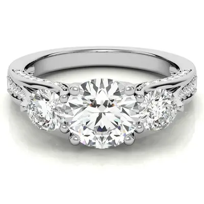 10K White Gold Round Cut Three-Stone Moissanite Engagement Ring