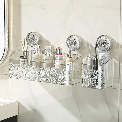 Light Luxury Style Glacier Pattern Suction Cup Shelf,Shower Dispenser Soap Organizer,Corner Shower Caddy,Suction Cup Shower S...