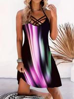Women's Colorblock Criss Cross Backless Cami Dress, Casual Sleeveless Spaghetti Strap Short Dress, Ladies Summer Outfits 202...