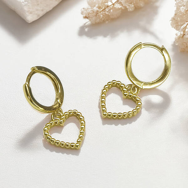 S925 Sterling Silver Hollow Heart Hoop Earrings