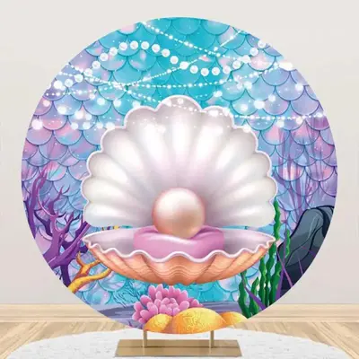 Shell Pearl Coral Mermaid Scale Round Party Backdrop - Aperturee