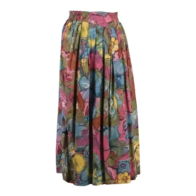 Womens Pleated Skirt Purple Midi Viscose 90s Floral M