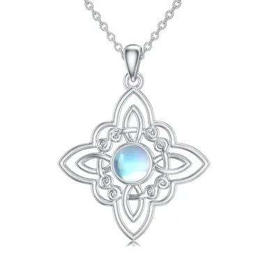 Sterling Silver Round Moonstone Celtic Knot Pendant Necklace