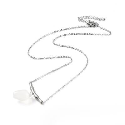 Bamboo with Flower Natural Agate Pendant Necklace