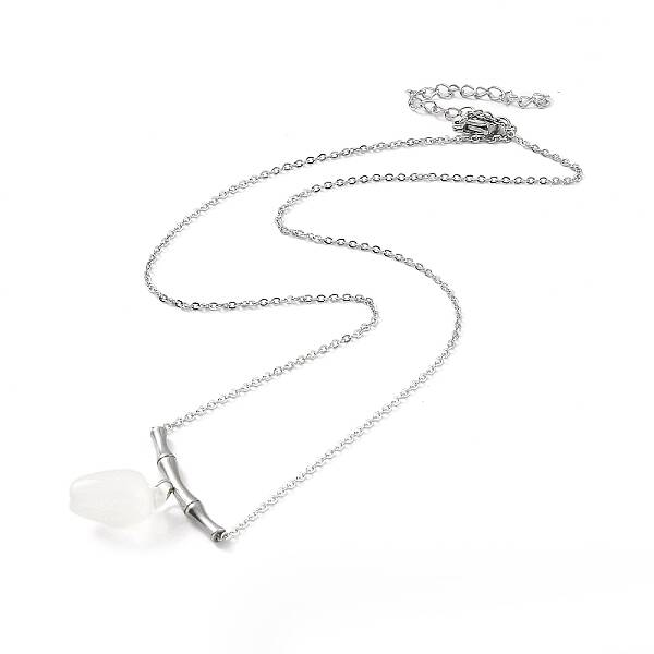Bamboo with Flower Natural Agate Pendant Necklace